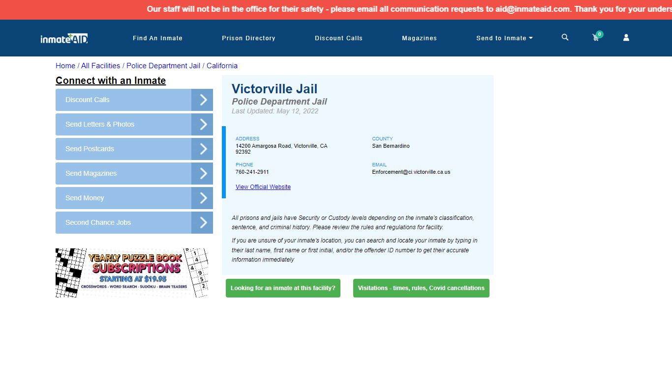 Victorville Jail & Inmate Search - Victorville, CA