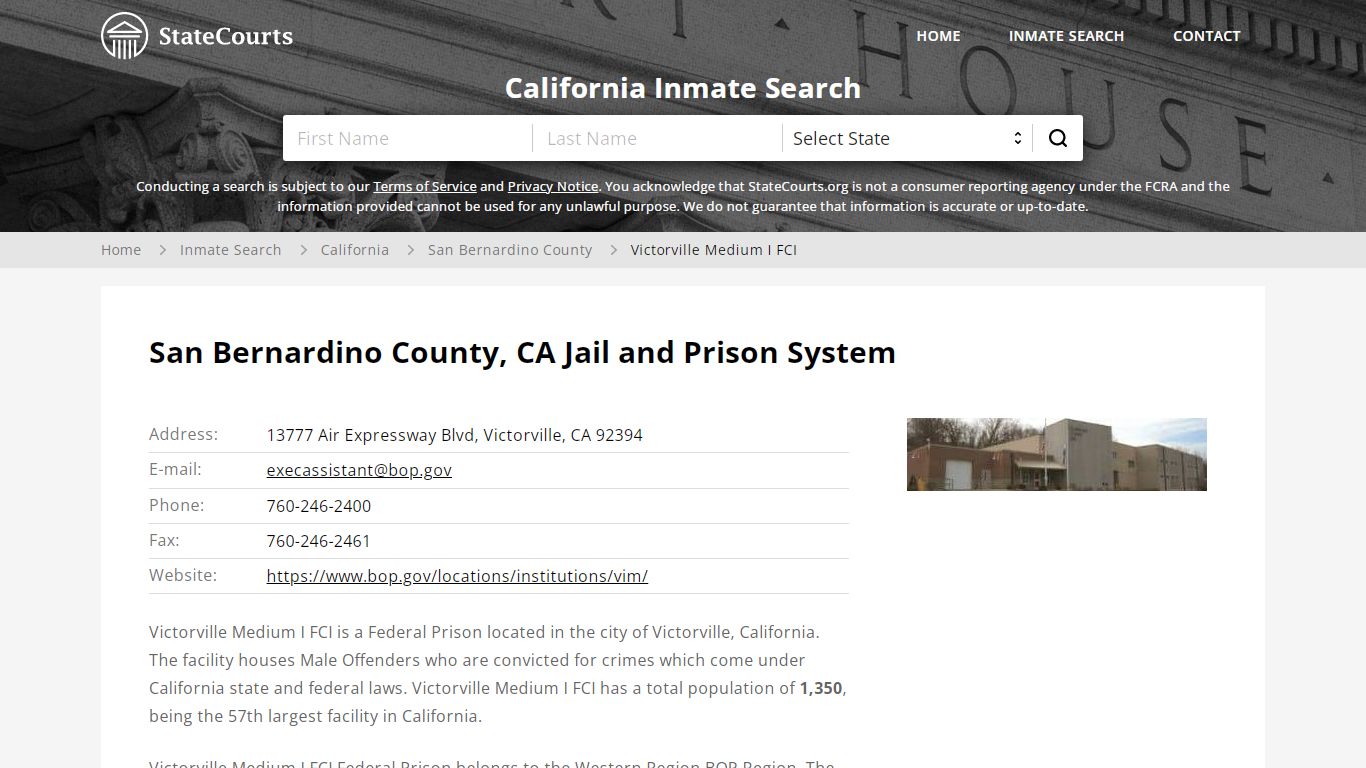 Victorville Medium I FCI Inmate Records Search, California ...